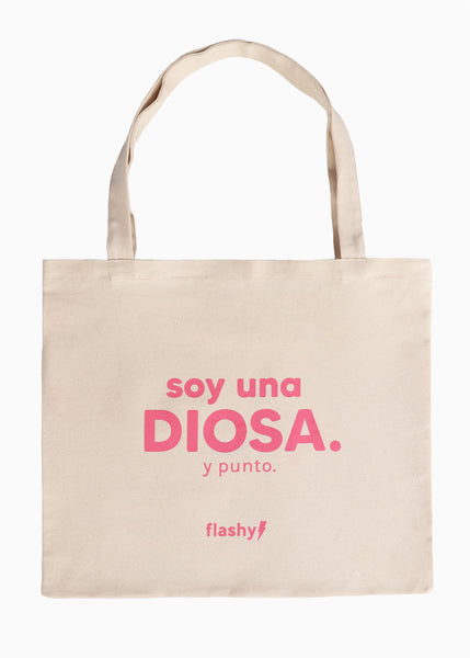 Tote bag con estampado "Soy una diosa y punto" color beige para mujer - Flashy