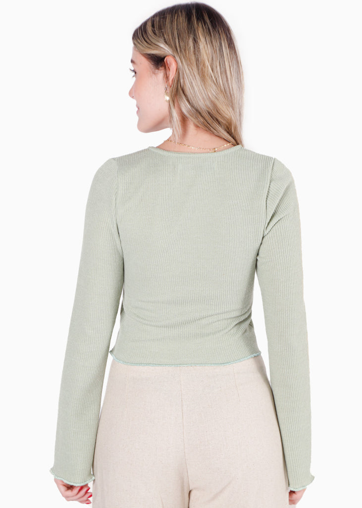 Blusa corta manga larga con botones color verde para mujer - Flashy