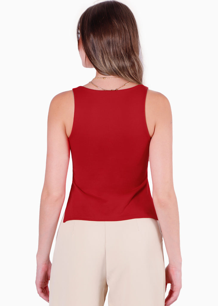 Blusa de tiras con recogido en escote color rojo para mujer - Flashy