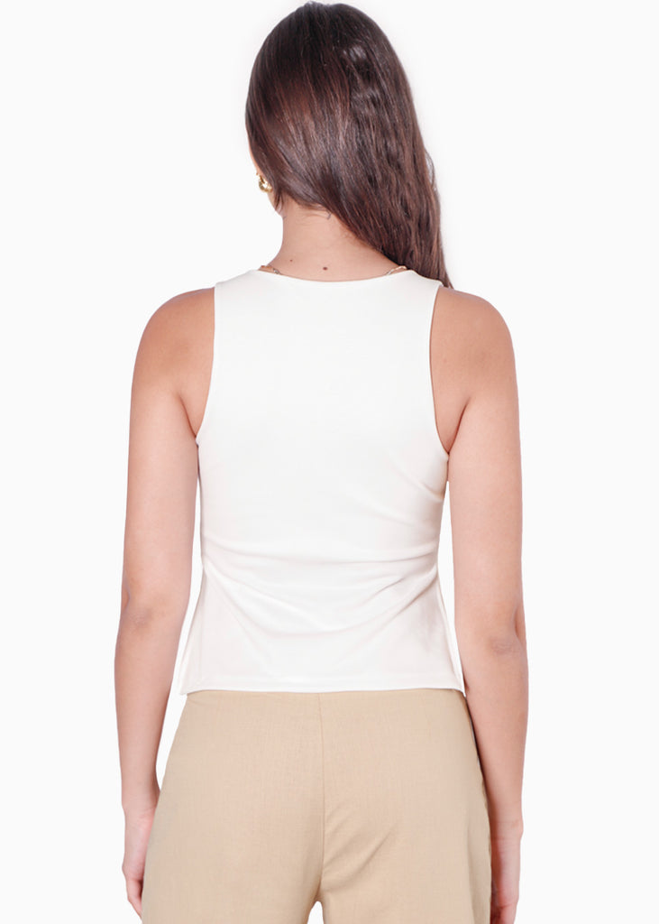 Blusa de tiras con recogido en escote color blanco, marfil para mujer - Flashy