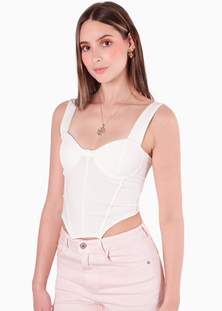 Blusa de tiras tipo corset color blanco, marfil para mujer - Flashy