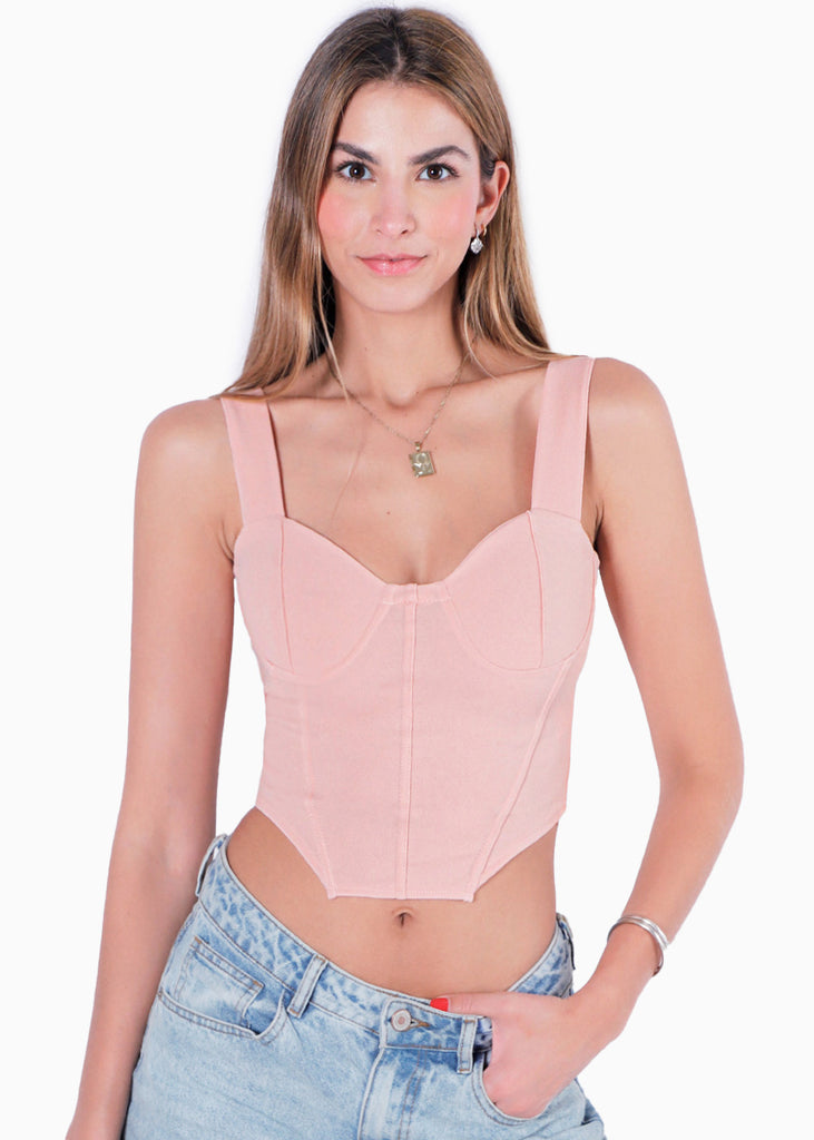 Blusa de tiras tipo corset color rosado para mujer - Flashy