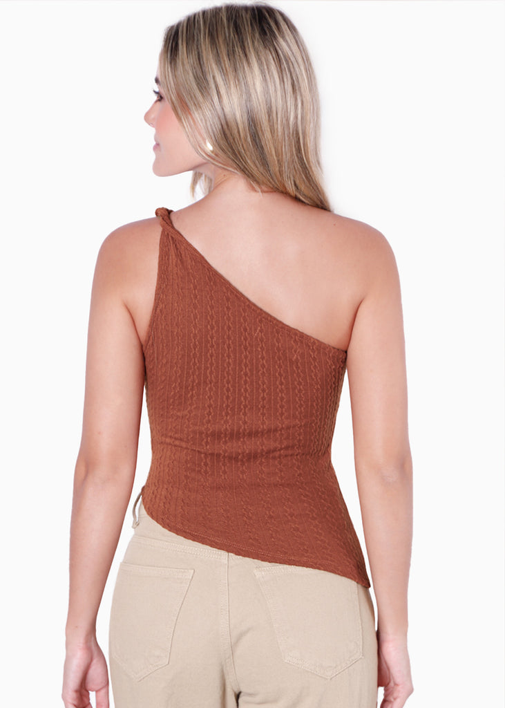 Blusa de un solo hombro color café para mujer - Flashy