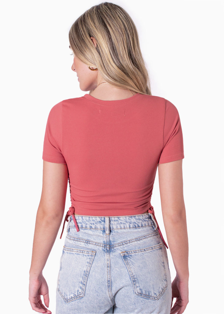 Blusa manga corta con recogidos en laterales color rosado para mujer - Flashy