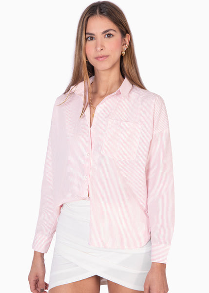 Blusa manga larga de botones color rosado para mujer - Flashy