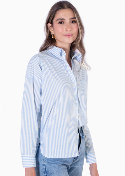 Blusa manga larga de botones color azul para mujer - Flashy