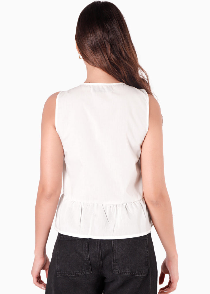 Blusa sin mangas con anudados en contraste en frente y bolero color blanco, marfil para mujer - Flashy