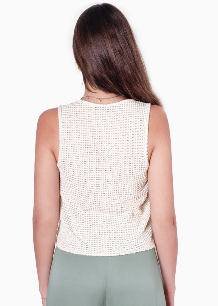 Blusa sin mangas con broches en frente y abertura color blanco, marfil para mujer - Flashy