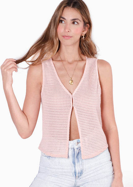 Blusa sin mangas con broches en frente y abertura color rosado para mujer - Flashy