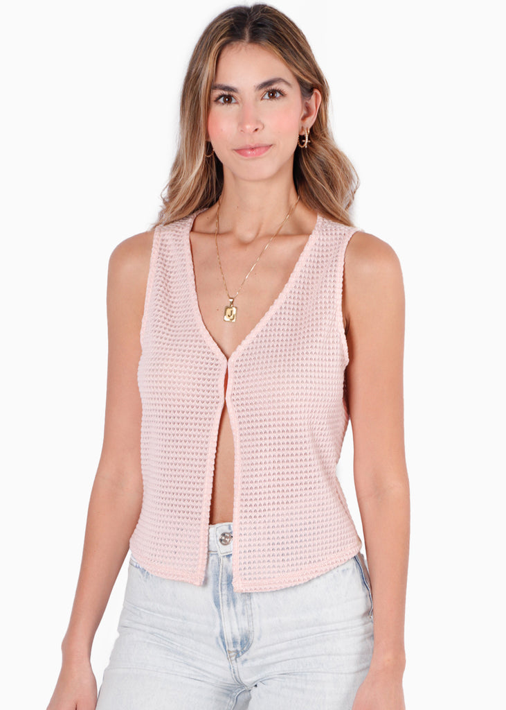 Blusa sin mangas con broches en frente y abertura color rosado para mujer - Flashy