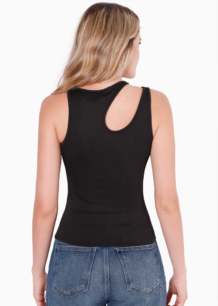 Blusa sin mangas con cut out en escote color negro para mujer - Flashy