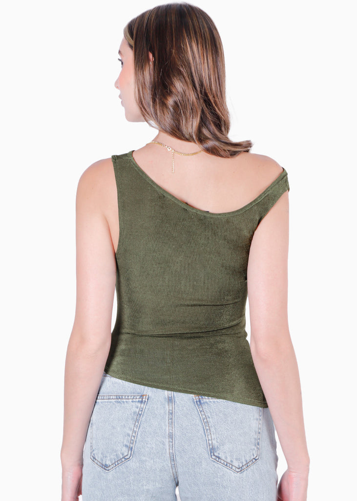 Blusa sin mangas con escote asimétrico color verde para mujer - Flashy