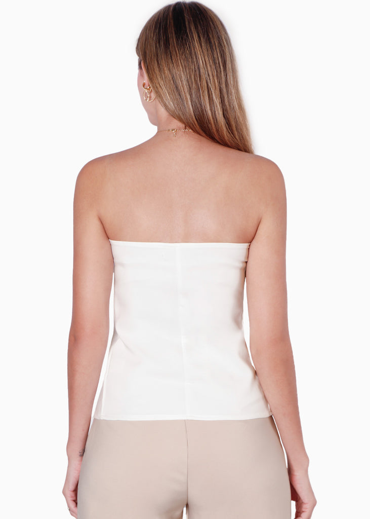 Blusa strapless con botones color blanco, marfil para mujer - Flashy