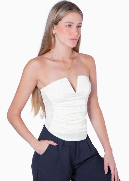 Blusa strapless con escote en v color blanco, marfil para mujer - Flashy