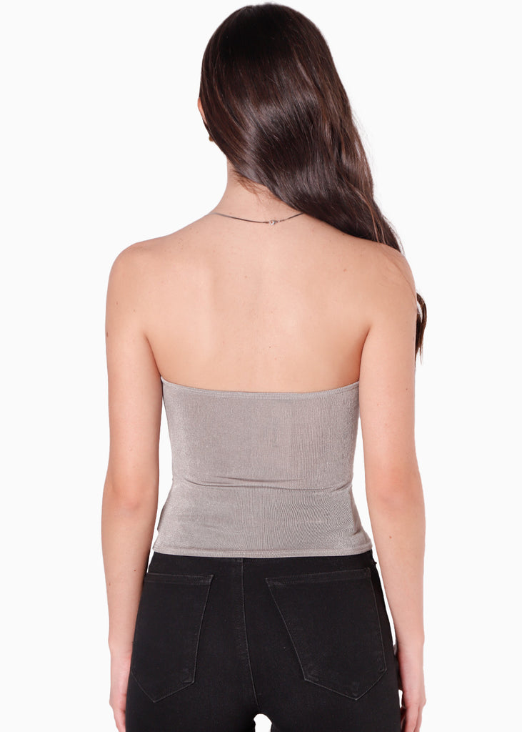 Blusa strapless con escote en v color gris para mujer - Flashy