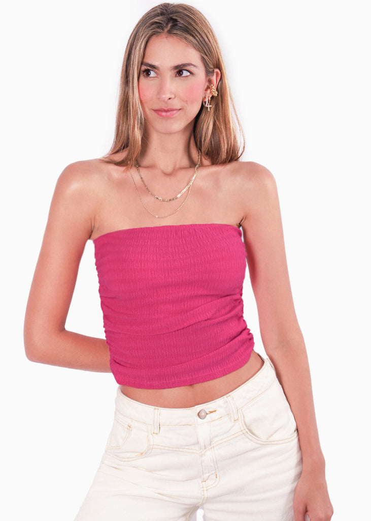 Blusa strapless color fucsia para mujer - Flashy