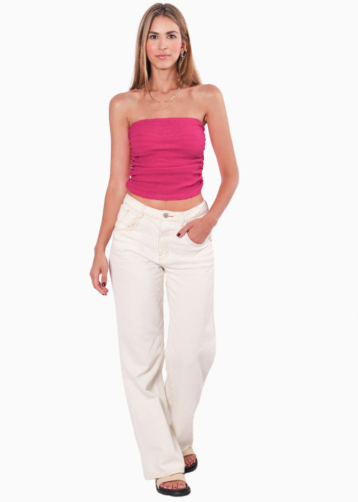 Blusa strapless color fucsia para mujer - Flashy