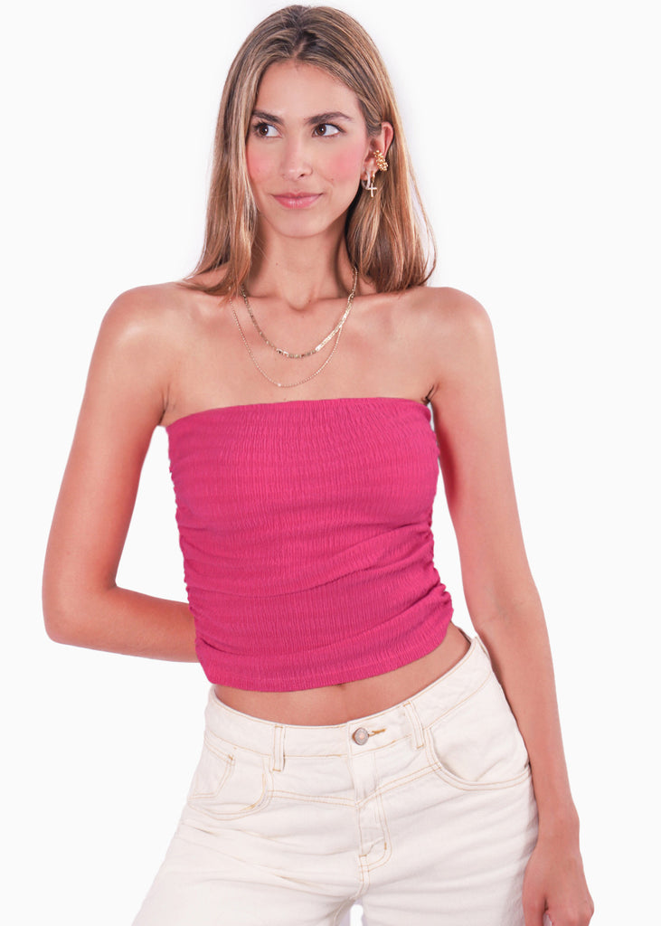 Blusa strapless color fucsia para mujer - Flashy