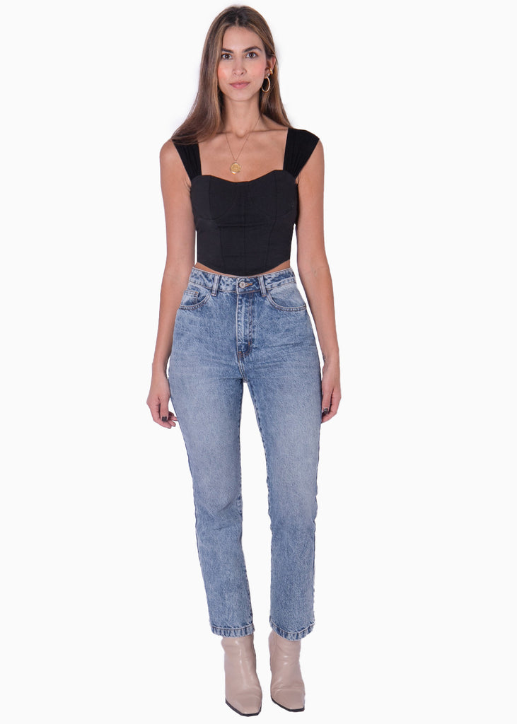 Blusa tipo corset sin mangas color negro para mujer - Flashy
