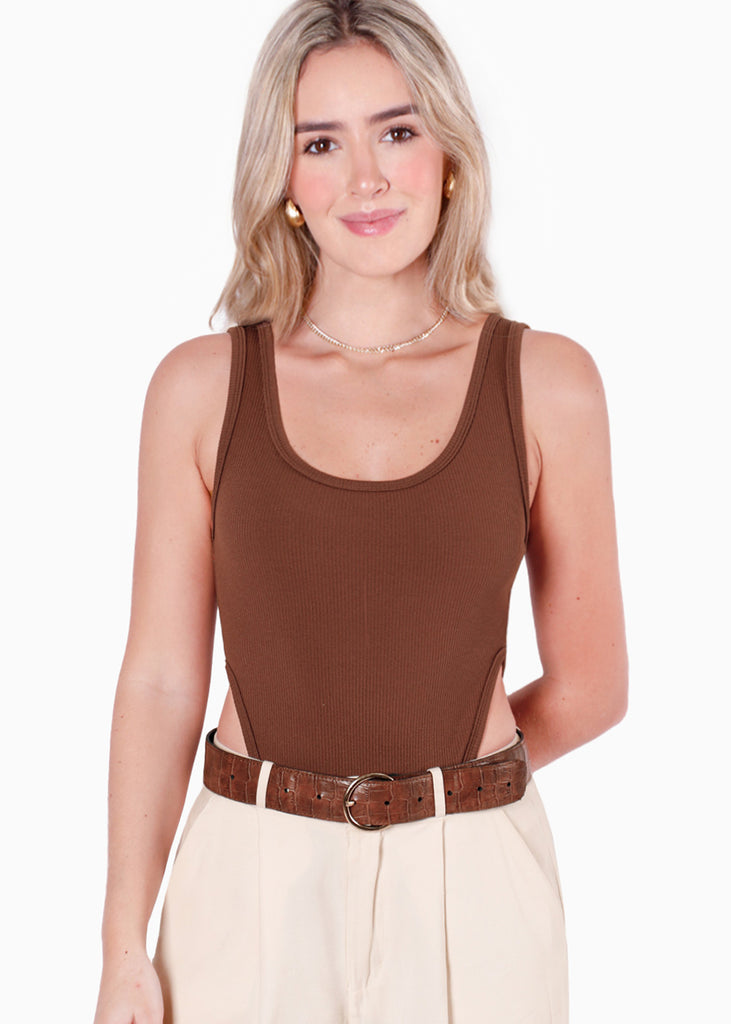 Body costillero sin mangas color café para mujer - Flashy