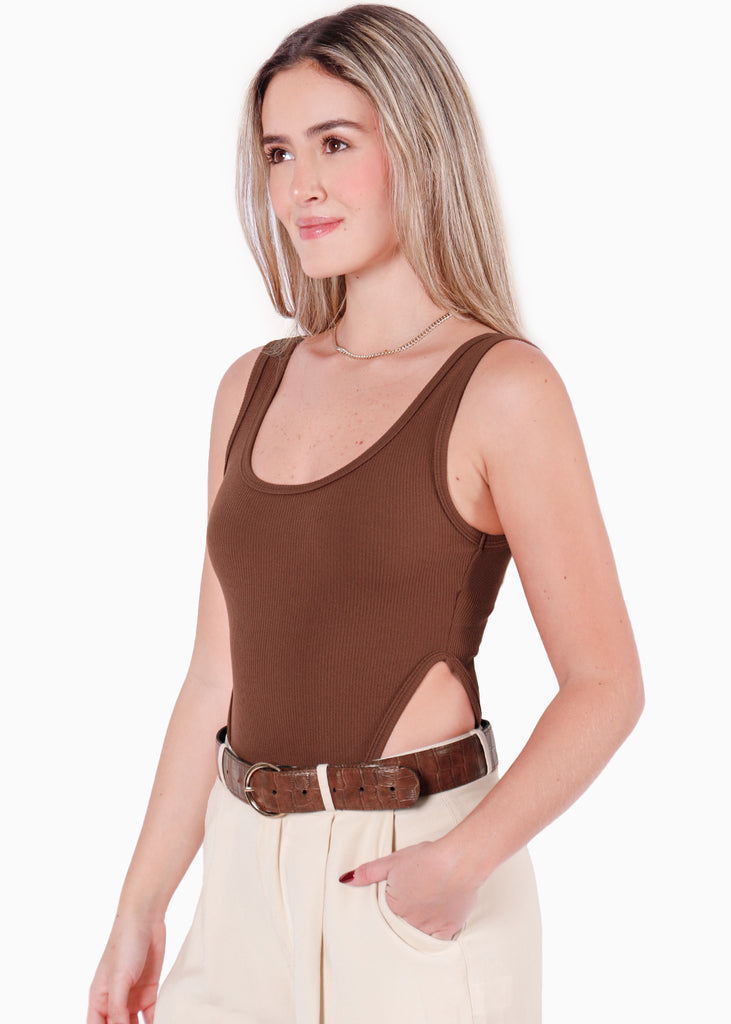 Body costillero sin mangas color café para mujer - Flashy