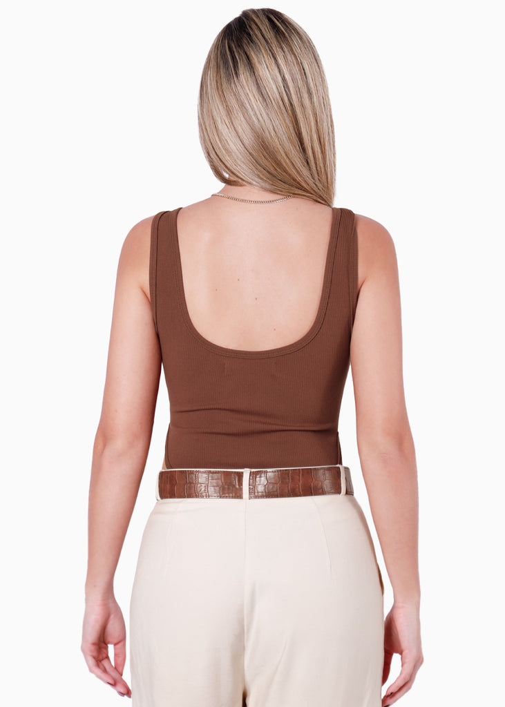 Body costillero sin mangas color café para mujer - Flashy