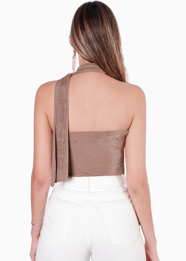 Body de un solo hombro con gargantilla color beige para mujer - Flashy