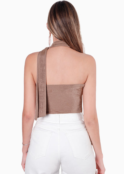 Body de un solo hombro con gargantilla color beige para mujer - Flashy