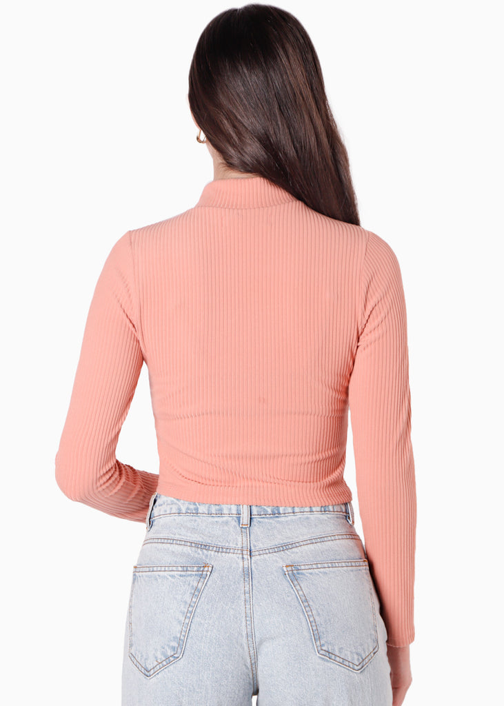 Buzo corto manga larga con cuello alto color rosado para mujer - Flashy