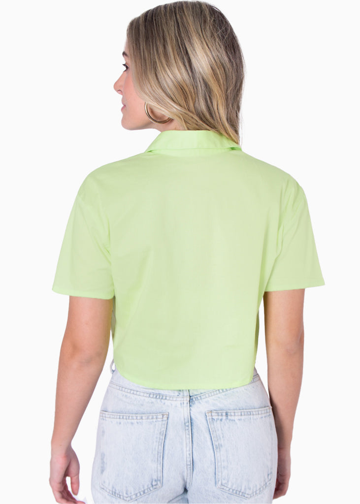 Camisa de botones manga corta color verde para mujer - Flashy