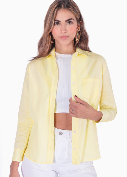 Camisa de botones manga larga color amarillo para mujer - Flashy