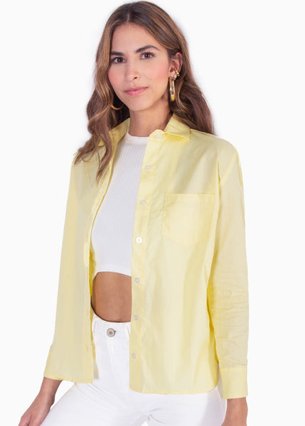 Camisa de botones manga larga color amarillo para mujer - Flashy