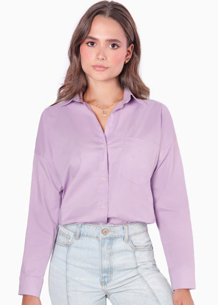 Camisa manga larga con botones color lila para mujer - Flashy