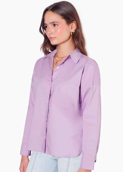 Camisa manga larga con botones color lila para mujer - Flashy