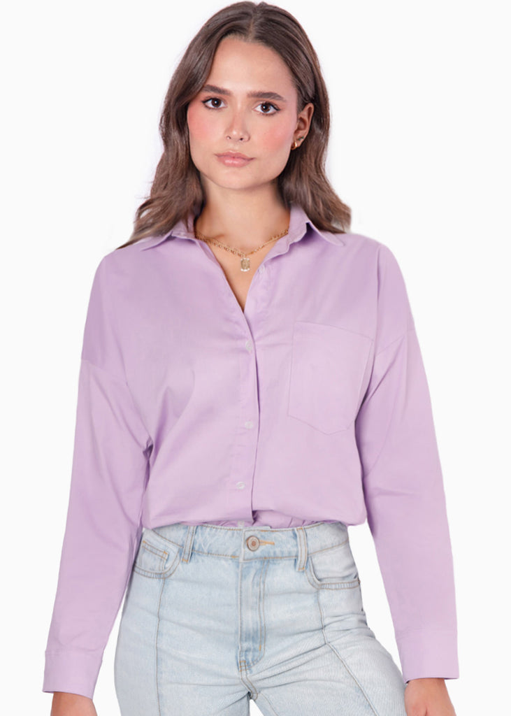 Camisa manga larga con botones color lila para mujer - Flashy