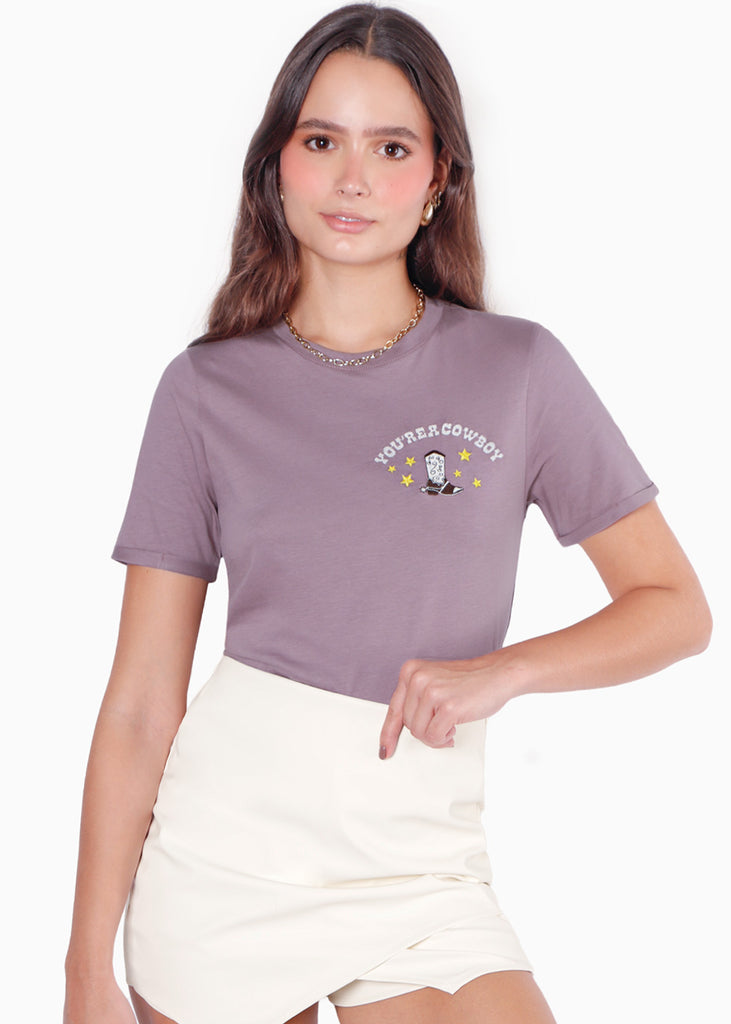 Camiseta con bordado "Your're a cowboy" color morado para mujer - Flashy