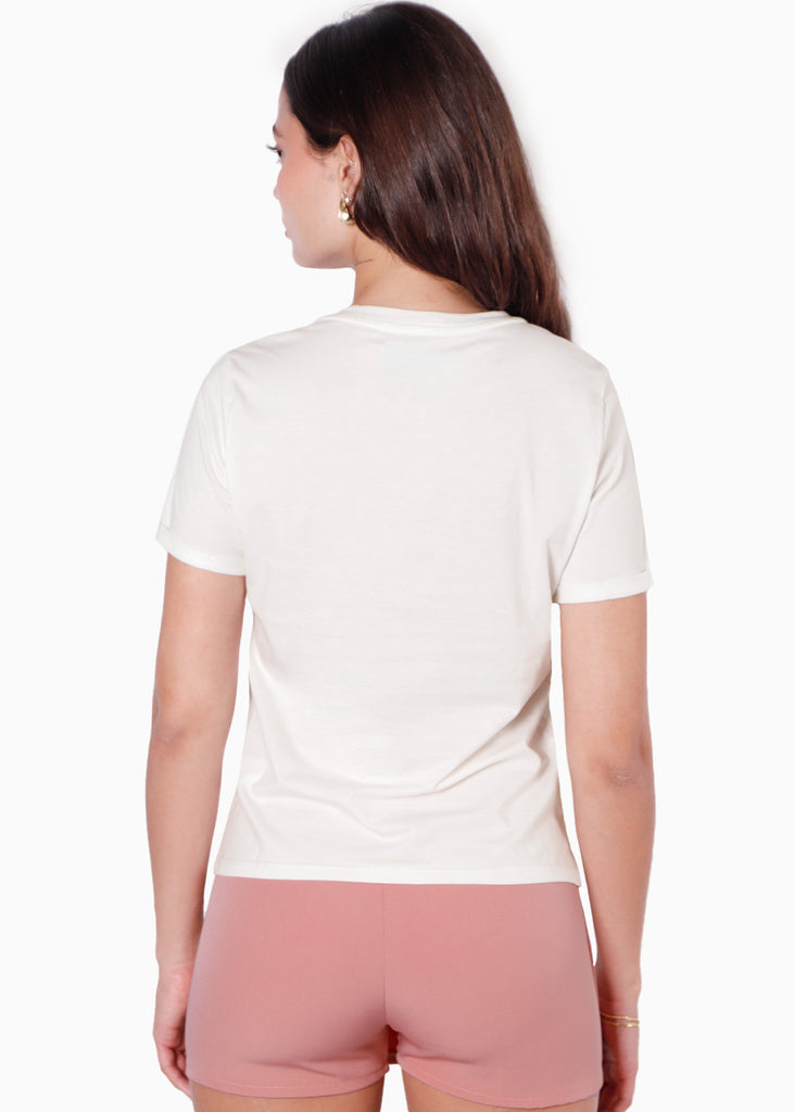 Camiseta con estampado de botas texanas color blanco, marfil para mujer - Flashy