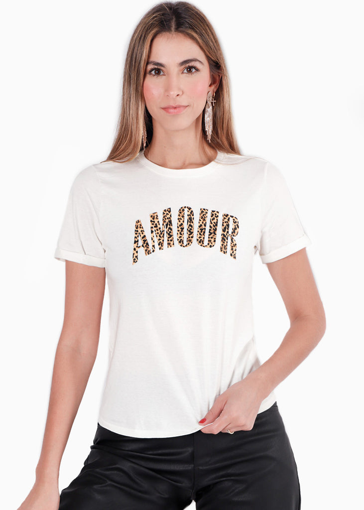 Camiseta estampada "Amour" color blanco, marfil para mujer - Flashy