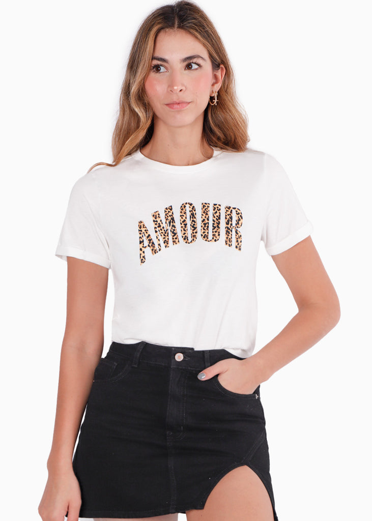 Camiseta estampada "Amour" color blanco, marfil para mujer - Flashy