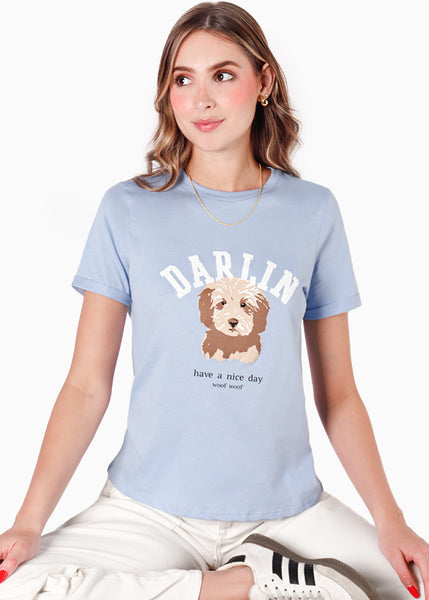 Camiseta estampada "Darlin" color azul para mujer - Flashy