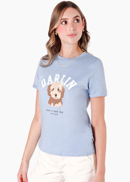 Camiseta estampada "Darlin" color azul para mujer - Flashy