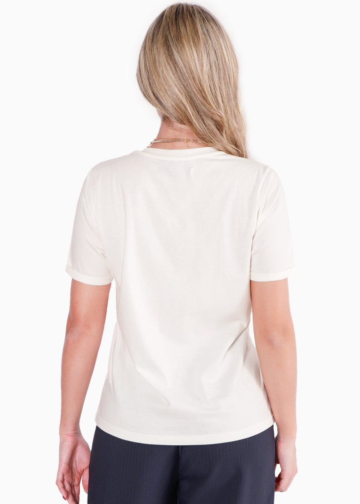 Camiseta estampada "French Riviera" con estrella en lentejuelas color marfil, blanco para mujer - Flashy