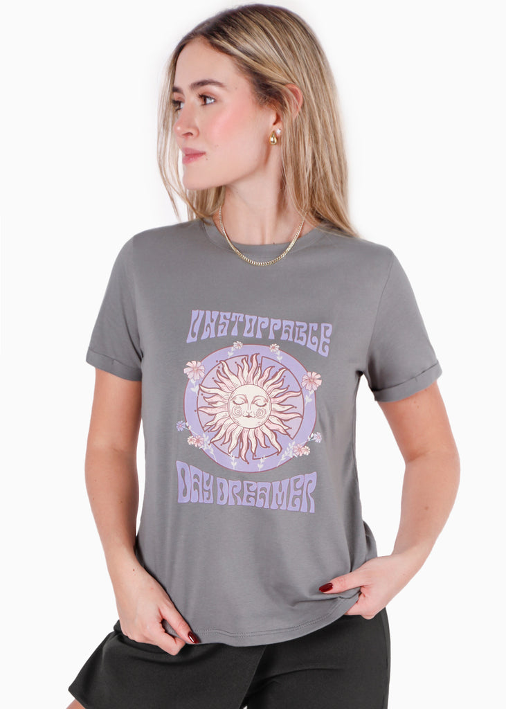 Camiseta estampada "Unstoppable day dreamer" color gris para mujer - Flashy