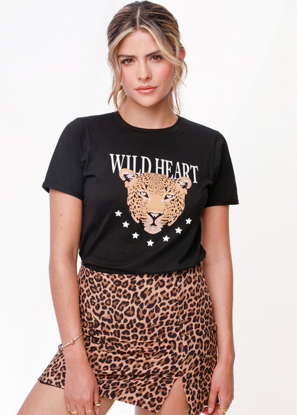 Camiseta estampada "Wild heart" color negro para mujer - Flashy
