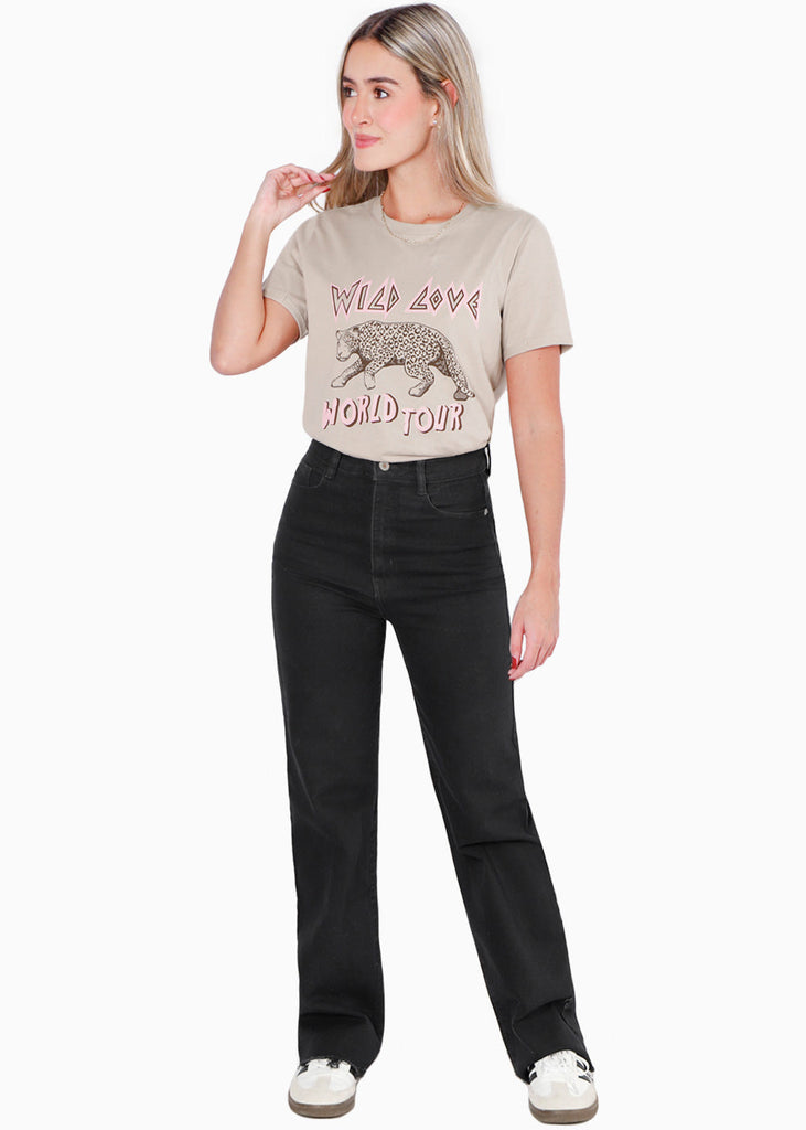 Camiseta estampada "Wild love world tour" color beige para mujer - Flashy