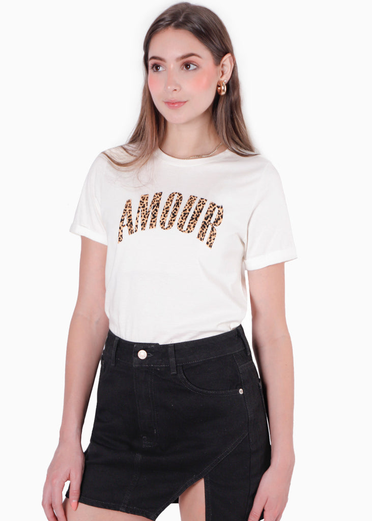 Camiseta estampada "Amour" color blanco, marfil para mujer - Flashy