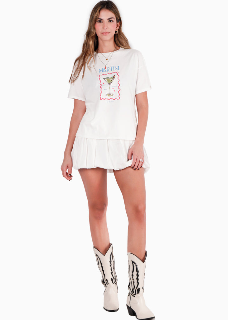 Camiseta oversized estampada "Martini" color blanco, marfil para mujer - Flashy