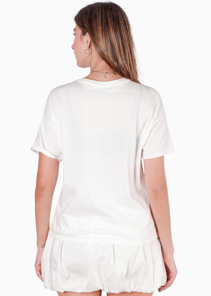 Camiseta oversized estampada "Martini" color blanco, marfil para mujer - Flashy