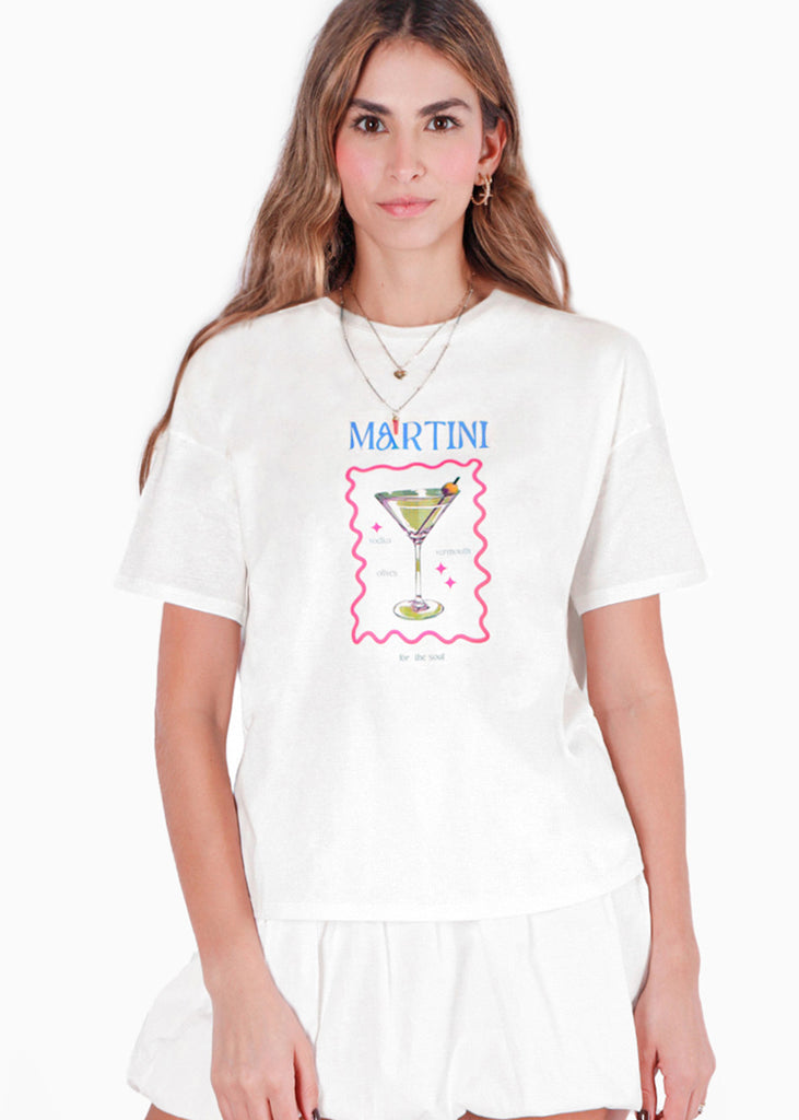 Camiseta oversized estampada "Martini" color blanco, marfil para mujer - Flashy