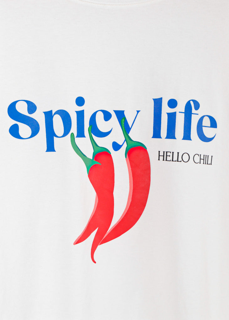 Camiseta oversized estampada "Spicy Life" color blanco, marfil para mujer - Flashy